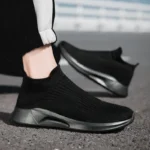 Slip-On Mens Shoes Stretch Fabric New Light Comfortable Walking Casual Shoes for Men Breathable Unisex Men Women Loafers Black – Bild 3