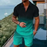 Mens gradient POLO sports suit, fashionable casual zipper shorts two-piece set, mens loose sweater,summer outdoor sportswear2025 – Bild 12