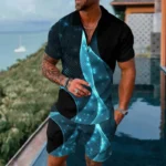 Mens gradient POLO sports suit, fashionable casual zipper shorts two-piece set, mens loose sweater,summer outdoor sportswear2025 – Bild 17