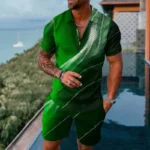 Mens gradient POLO sports suit, fashionable casual zipper shorts two-piece set, mens loose sweater,summer outdoor sportswear2025 – Bild 18