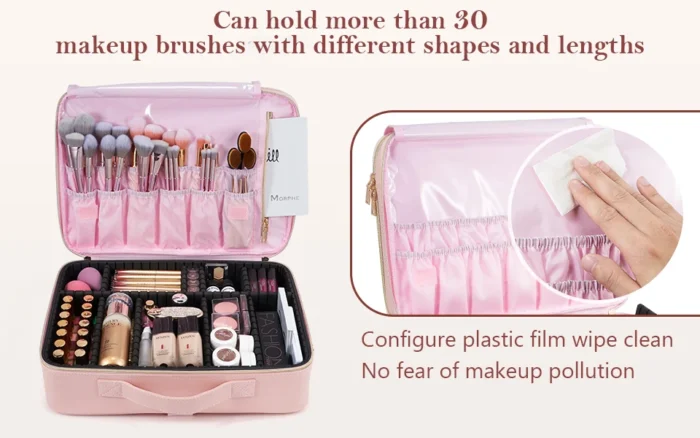 Professional Makeup Bag Extra Large Cosmetic Train Case Make Up Brush Organizer Storage Box Manicure Artist Bags with Dividers – Bild 13