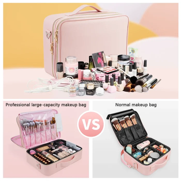 Professional Makeup Bag Extra Large Cosmetic Train Case Make Up Brush Organizer Storage Box Manicure Artist Bags with Dividers – Bild 14