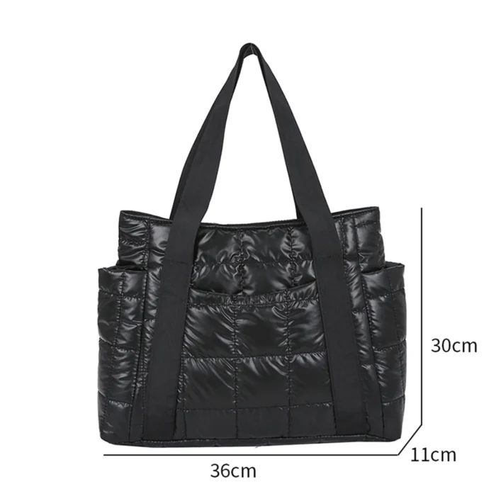 Fashion Checkered Quilted Pure Color Shoulder Bag Women Casual Nylon Handbags – Bild 11