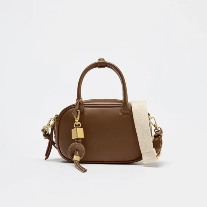 MINI TOPSTITCHED BAG, Wide Strap Women's Vintage Crossbody Bag, Ladies Luxury Design Handbags, Solid Color Small Shoulder Bag – Bild 1