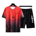 Gradient Color Letter Printed Men's Tracksuit Summer T Shirts And Shorts Two Piece Sets Casual Breathable Round Neck Sports Suit – Bild 3