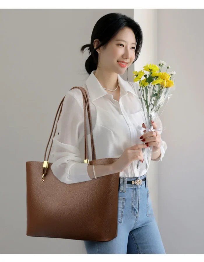 High Quality Brand Solid Color Handbag Soft PU Leather Shoulder Bags for Women Large Capacity Female Shopping Commuting Tote Sac – Bild 24