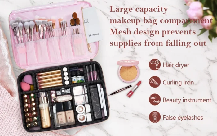 Professional Makeup Bag Extra Large Cosmetic Train Case Make Up Brush Organizer Storage Box Manicure Artist Bags with Dividers – Bild 11
