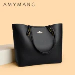 High Quality Brand Solid Color Handbag Soft PU Leather Shoulder Bags for Women Large Capacity Female Shopping Commuting Tote Sac