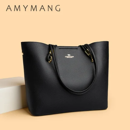 High Quality Brand Solid Color Handbag Soft PU Leather Shoulder Bags for Women Large Capacity Female Shopping Commuting Tote Sac