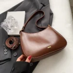 PU Leather Fashion Sling Bag Large Capacity Women Daily Shoulder Bag Solid Color Vintage Simple Daily Bags – Bild 4