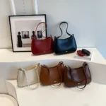 PU Leather Fashion Sling Bag Large Capacity Women Daily Shoulder Bag Solid Color Vintage Simple Daily Bags – Bild 12