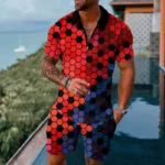 Mens gradient POLO sports suit, fashionable casual zipper shorts two-piece set, mens loose sweater,summer outdoor sportswear2025 – Bild 5