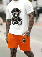 Summer Breathable Sports Suit Men's Loose Shorts Quick Dry T-Shirt Casual Street Shooting Four Pants Bear Letter Print Set – Bild 7