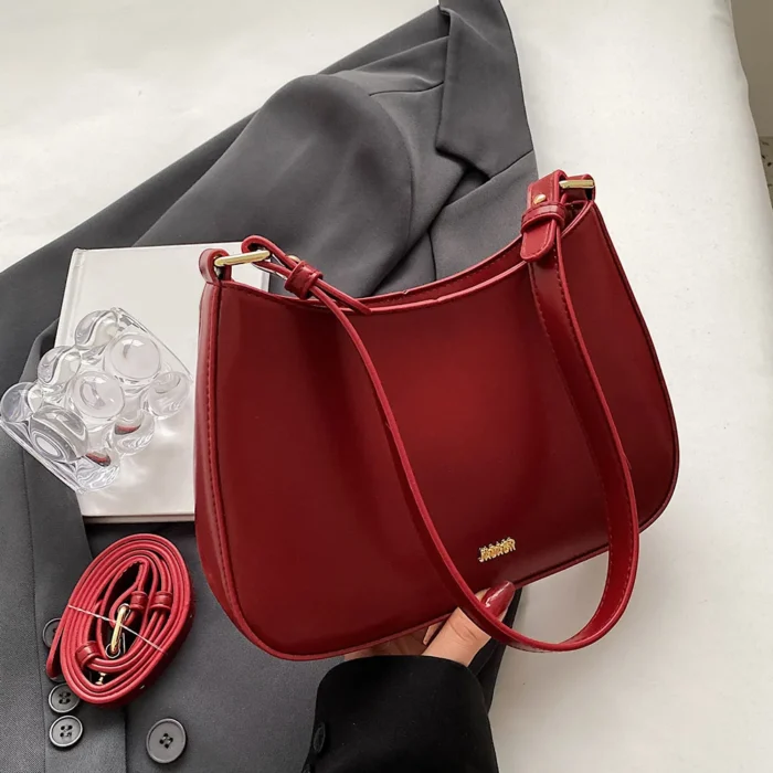 PU Leather Fashion Sling Bag Large Capacity Women Daily Shoulder Bag Solid Color Vintage Simple Daily Bags – Bild 18