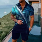 Mens gradient POLO sports suit, fashionable casual zipper shorts two-piece set, mens loose sweater,summer outdoor sportswear2025 – Bild 23