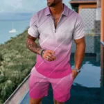 Mens gradient POLO sports suit, fashionable casual zipper shorts two-piece set, mens loose sweater,summer outdoor sportswear2025 – Bild 20