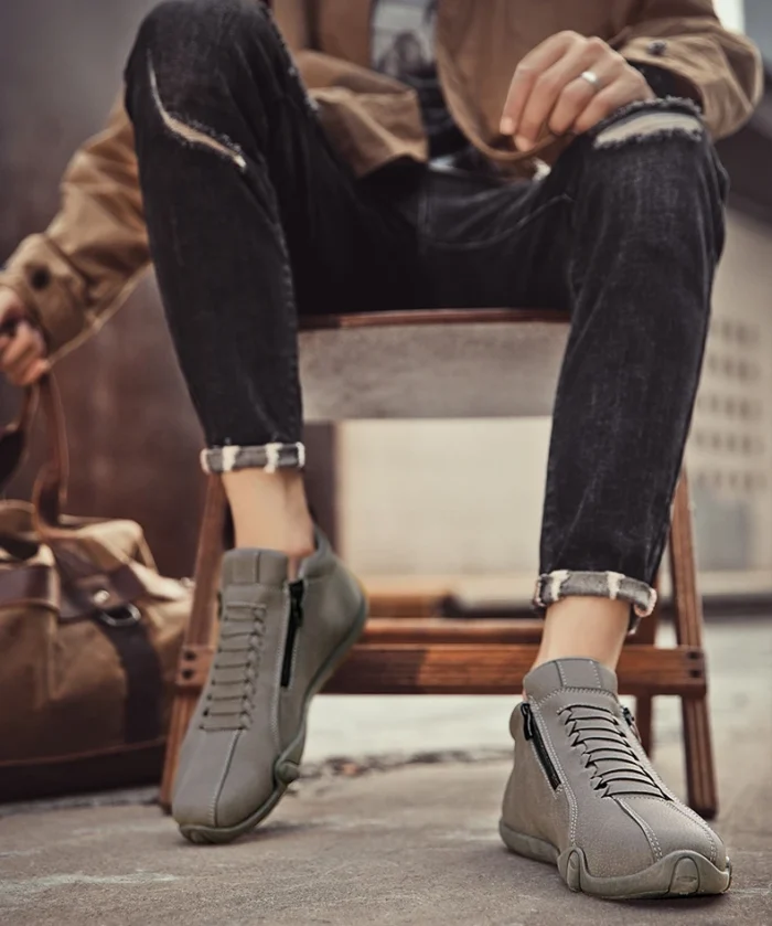 Men's Casual Shoes Side Zipper Short Boots Versatile Flat Bottom Trendy Fashionable Men's Shoes Suitable for Outdoor Sports – Bild 11