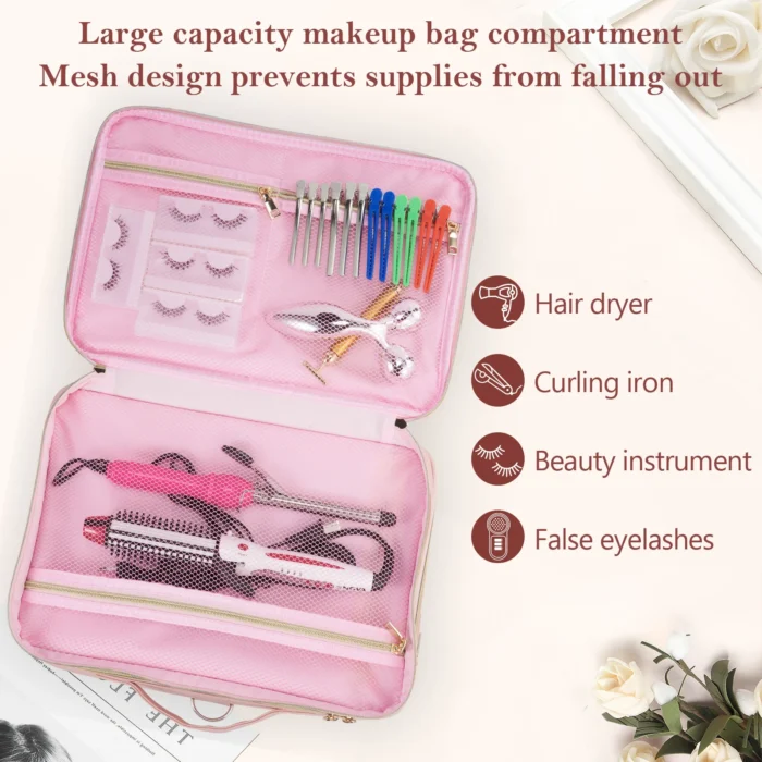 Professional Makeup Bag Extra Large Cosmetic Train Case Make Up Brush Organizer Storage Box Manicure Artist Bags with Dividers – Bild 2