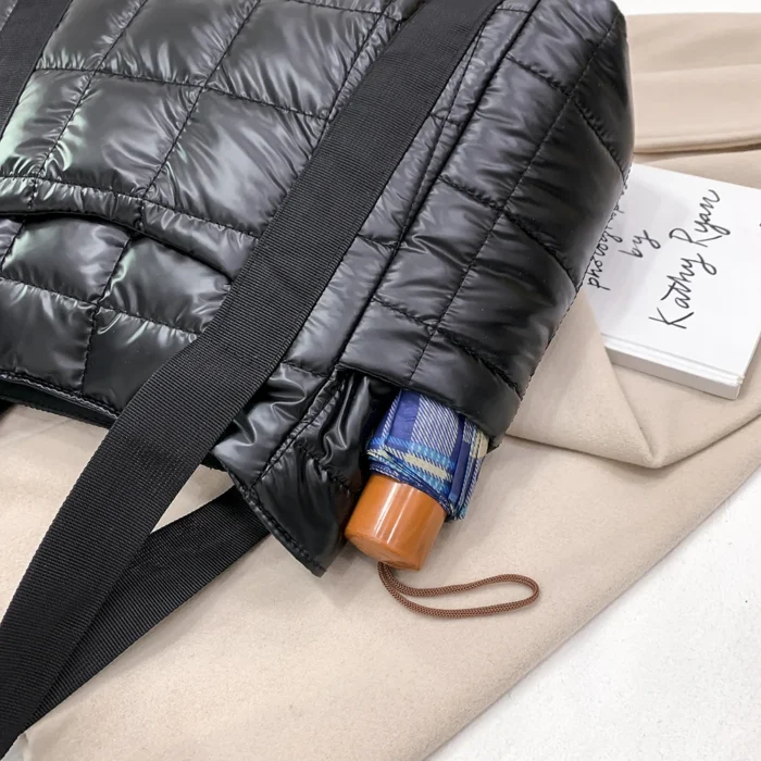 Fashion Checkered Quilted Pure Color Shoulder Bag Women Casual Nylon Handbags – Bild 1