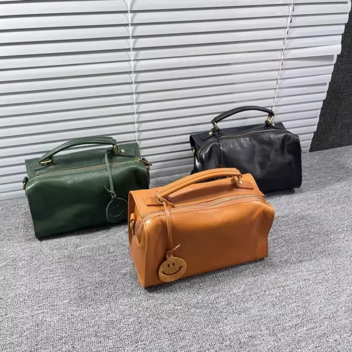 Real Leather Cowhide Women Boston Bag Vintage Tote Handbag Office Ladies Casual Single Shoulder Bag Zipper Crossbody Pillow Bags – Bild 13