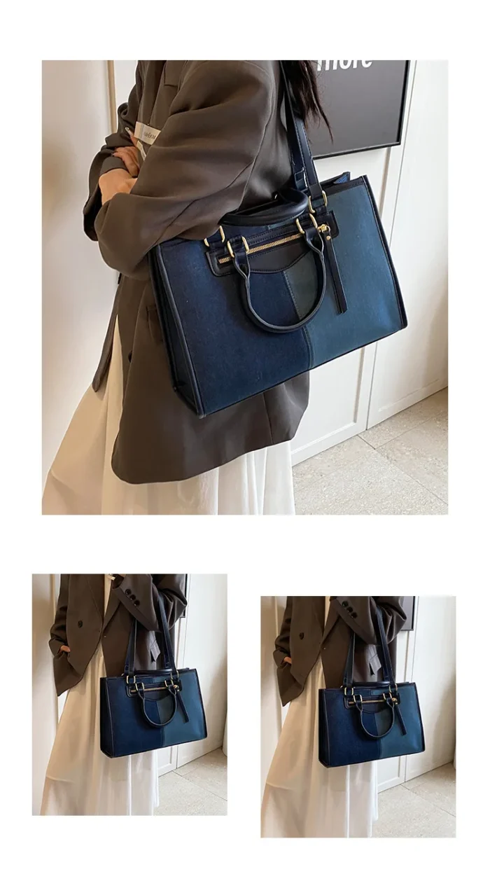 Fashion Casual Ladies Splice Denim Handbag Large Capacity Tote Bag for Women Luxury Designer Shoulder Bag Ladies Messenger Bags – Bild 14