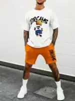 Summer Breathable Sports Suit Men's Loose Shorts Quick Dry T-Shirt Casual Street Shooting Four Pants Bear Letter Print Set – Bild 14