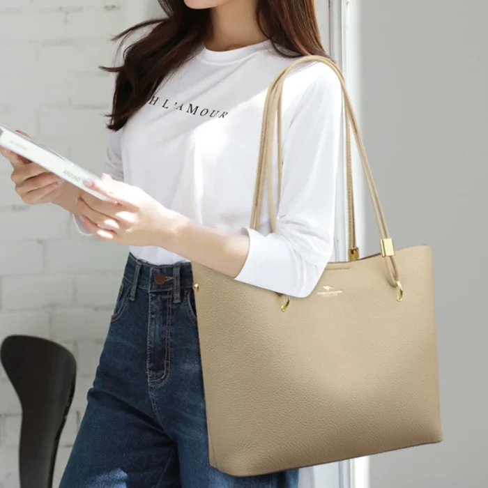 High Quality Brand Solid Color Handbag Soft PU Leather Shoulder Bags for Women Large Capacity Female Shopping Commuting Tote Sac – Bild 3
