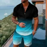 Mens gradient POLO sports suit, fashionable casual zipper shorts two-piece set, mens loose sweater,summer outdoor sportswear2025 – Bild 15