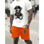 Summer Breathable Sports Suit Men's Loose Shorts Quick Dry T-Shirt Casual Street Shooting Four Pants Bear Letter Print Set