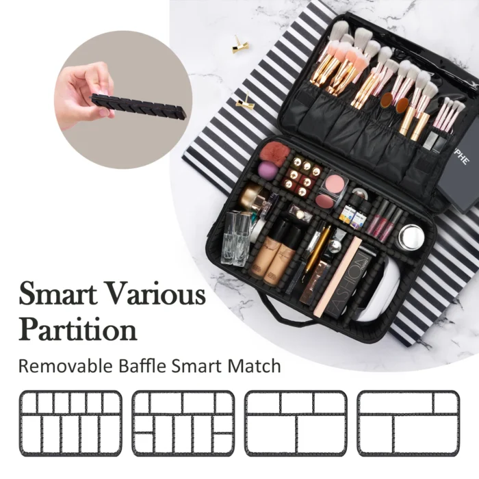 Professional Makeup Bag Extra Large Cosmetic Train Case Make Up Brush Organizer Storage Box Manicure Artist Bags with Dividers – Bild 4