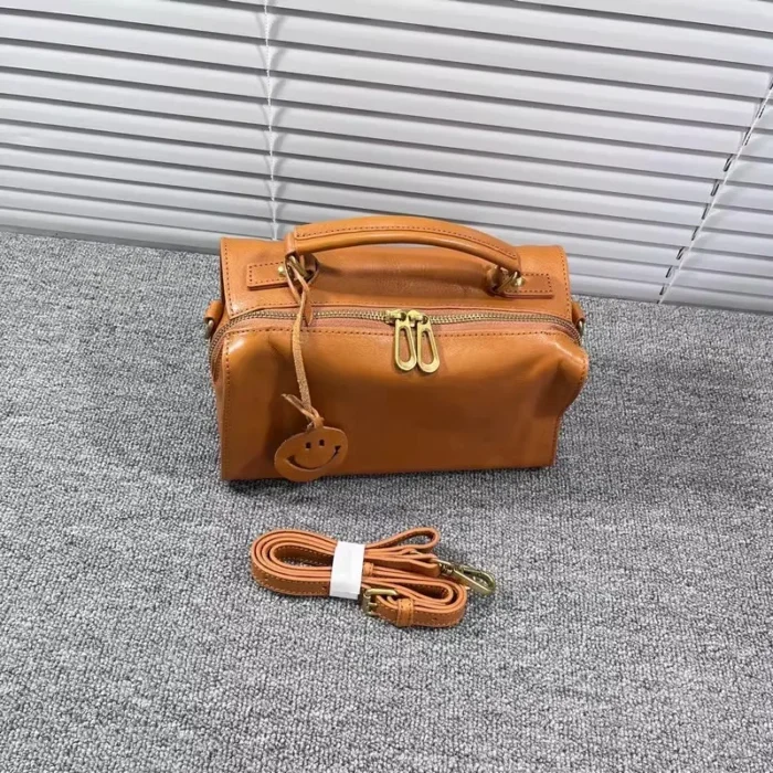Real Leather Cowhide Women Boston Bag Vintage Tote Handbag Office Ladies Casual Single Shoulder Bag Zipper Crossbody Pillow Bags – Bild 14