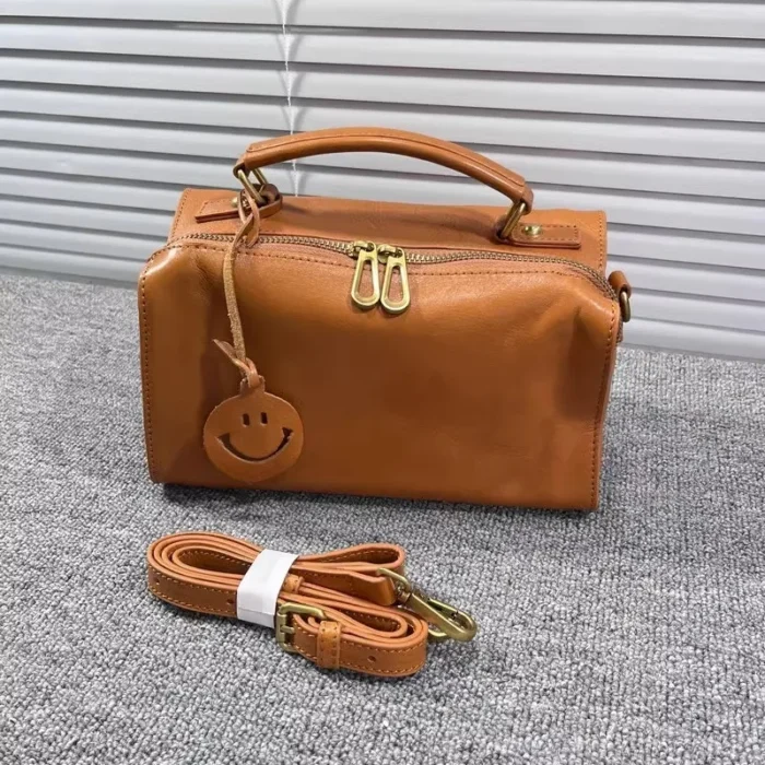 Real Leather Cowhide Women Boston Bag Vintage Tote Handbag Office Ladies Casual Single Shoulder Bag Zipper Crossbody Pillow Bags – Bild 7