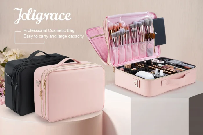 Professional Makeup Bag Extra Large Cosmetic Train Case Make Up Brush Organizer Storage Box Manicure Artist Bags with Dividers – Bild 9