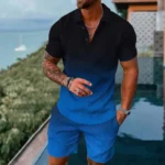 Mens gradient POLO sports suit, fashionable casual zipper shorts two-piece set, mens loose sweater,summer outdoor sportswear2025 – Bild 14
