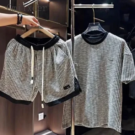 Japanese Summer New Striped Suit Men's Korean Version Simple Versatile Short-sleeved Shorts Handsome Fashion Casual Sports Suit