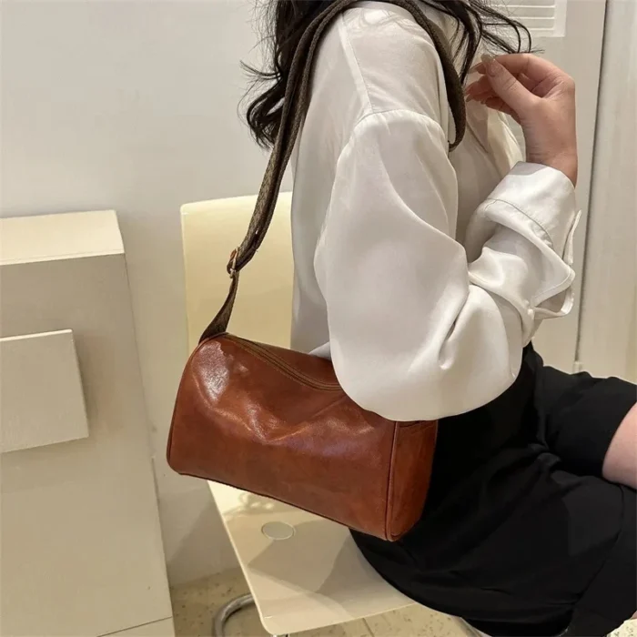 Vintage PU Leather Boston Women Small Handbag and Purse Fashion Designer Crossbody Bag Female Casual Travel Pillow Shoulder Bag – Bild 4
