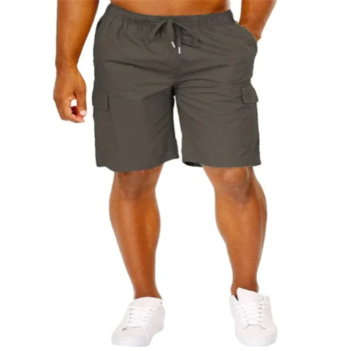 Men Classic Cargo Shorts With Drawstring Loose Fit Solid Color Multi Pocket Casual – Bild 5