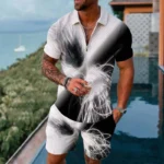 Mens gradient POLO sports suit, fashionable casual zipper shorts two-piece set, mens loose sweater,summer outdoor sportswear2025 – Bild 13