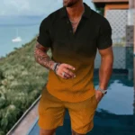 Mens gradient POLO sports suit, fashionable casual zipper shorts two-piece set, mens loose sweater,summer outdoor sportswear2025 – Bild 27