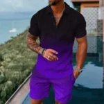 Mens gradient POLO sports suit, fashionable casual zipper shorts two-piece set, mens loose sweater,summer outdoor sportswear2025 – Bild 25