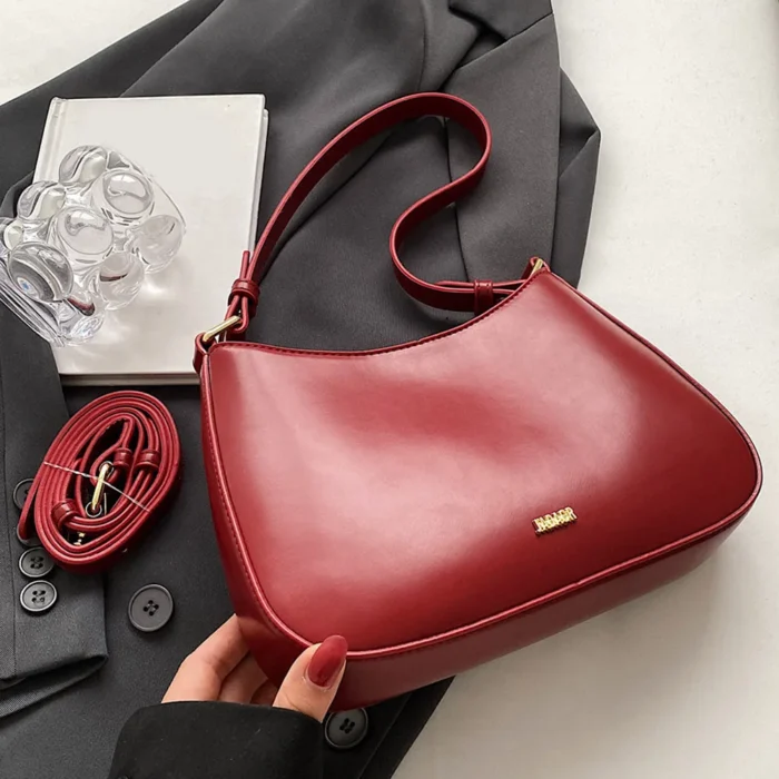 PU Leather Fashion Sling Bag Large Capacity Women Daily Shoulder Bag Solid Color Vintage Simple Daily Bags – Bild 7