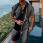 Mens gradient POLO sports suit, fashionable casual zipper shorts two-piece set, mens loose sweater,summer outdoor sportswear2025 – Bild 10