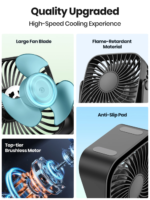 TOPK 4Inch USB Mini Portable Fan for Camping,3 Speeds Quiet Desk Table – Bild 3