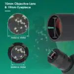 Präziser Mikroskop-Adapter mit 70mm Objektiv und 19mm Okular, ideal für detaillierte Inspektionen und Wissenschaftsanwendungen.