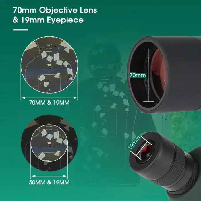 Präziser Mikroskop-Adapter mit 70mm Objektiv und 19mm Okular, ideal für detaillierte Inspektionen und Wissenschaftsanwendungen.