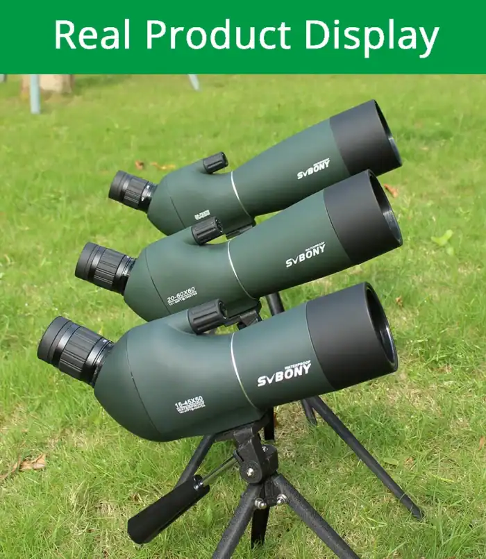 Hochwertige SV Bony Ferngläser auf einem Stativ im Freien, ideal für Naturbeobachtungen und Vogelbeobachtung. Robust und wetterfest, perfekt für Outdoor-Enthusiasten.