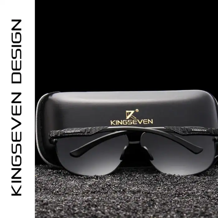 Hochwertige Designer-Sonnenbrille von Kingseven mit schwarzem Rahmen und UV-Schutz, ideal für stilbewusste Männer und Frauen.