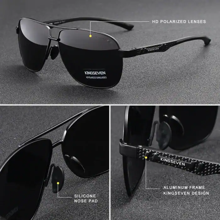 Großbild Sonnenbrille mit HD polarisierten Gläsern und Aluminiumschiene, UV-Schutz, stilvollem KingSeven Design, perfekter Schutz und modischer Look für Männer und Frauen.