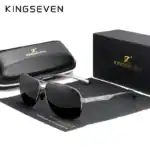 Elegante KINGSEVEN Sonnenbrille mit dunklen Gläsern, softcase und Verpackung, perfekt für stilbewusste Männer. Hochwertiges Design und UV-Schutz, ideal für den Mode- und Sonnenschutz.