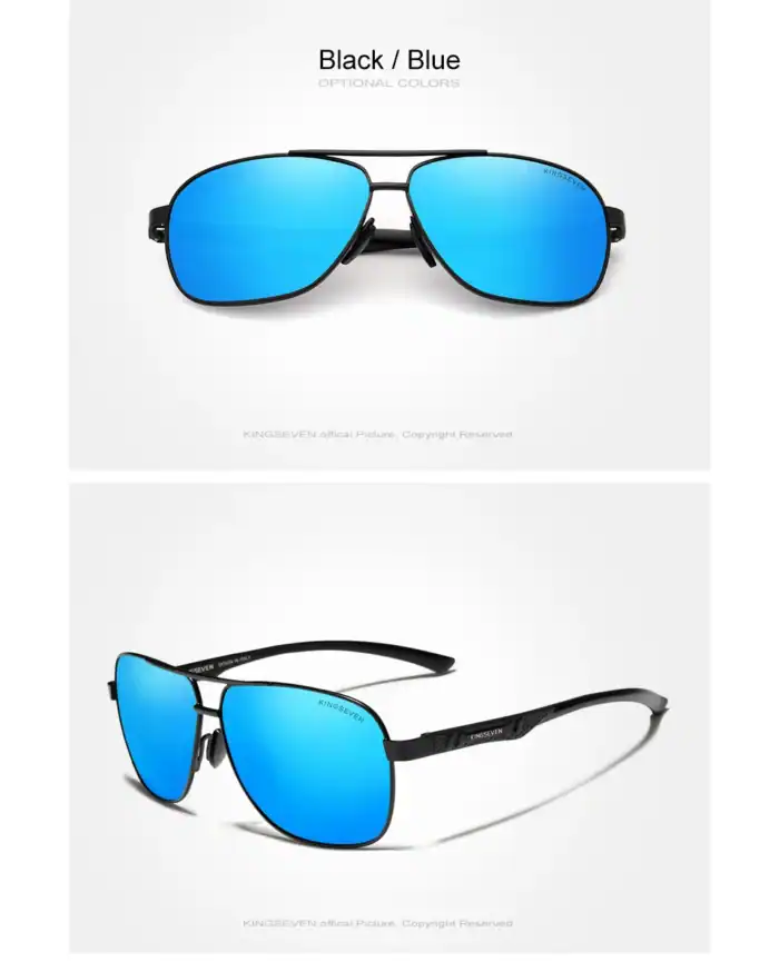 Stylische schwarze Sonnenbrille mit blauen Gläsern, ideal für Mode und UV-Schutz. Perfekt für Sommer, Reisen und Outdoor-Aktivitäten.